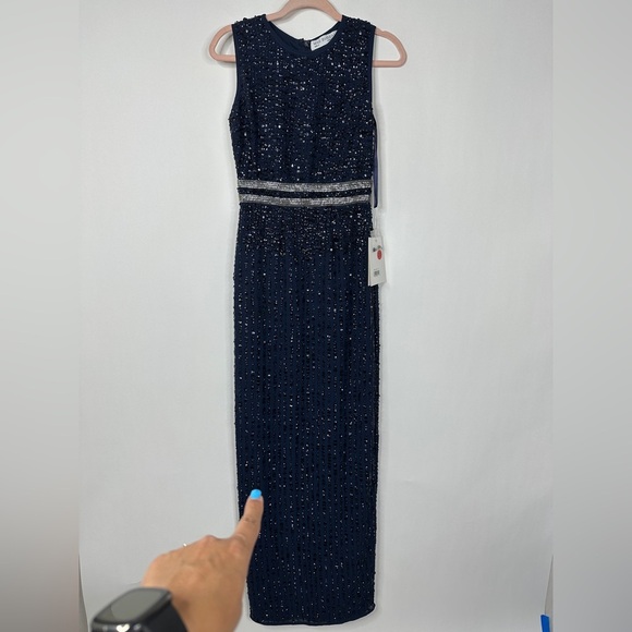 NWT MAC DUGGAL Dress 0 Evening Gown Sequin Beaded NEW Navy Blue Sleeveless #7967 - Picture 6 of 12